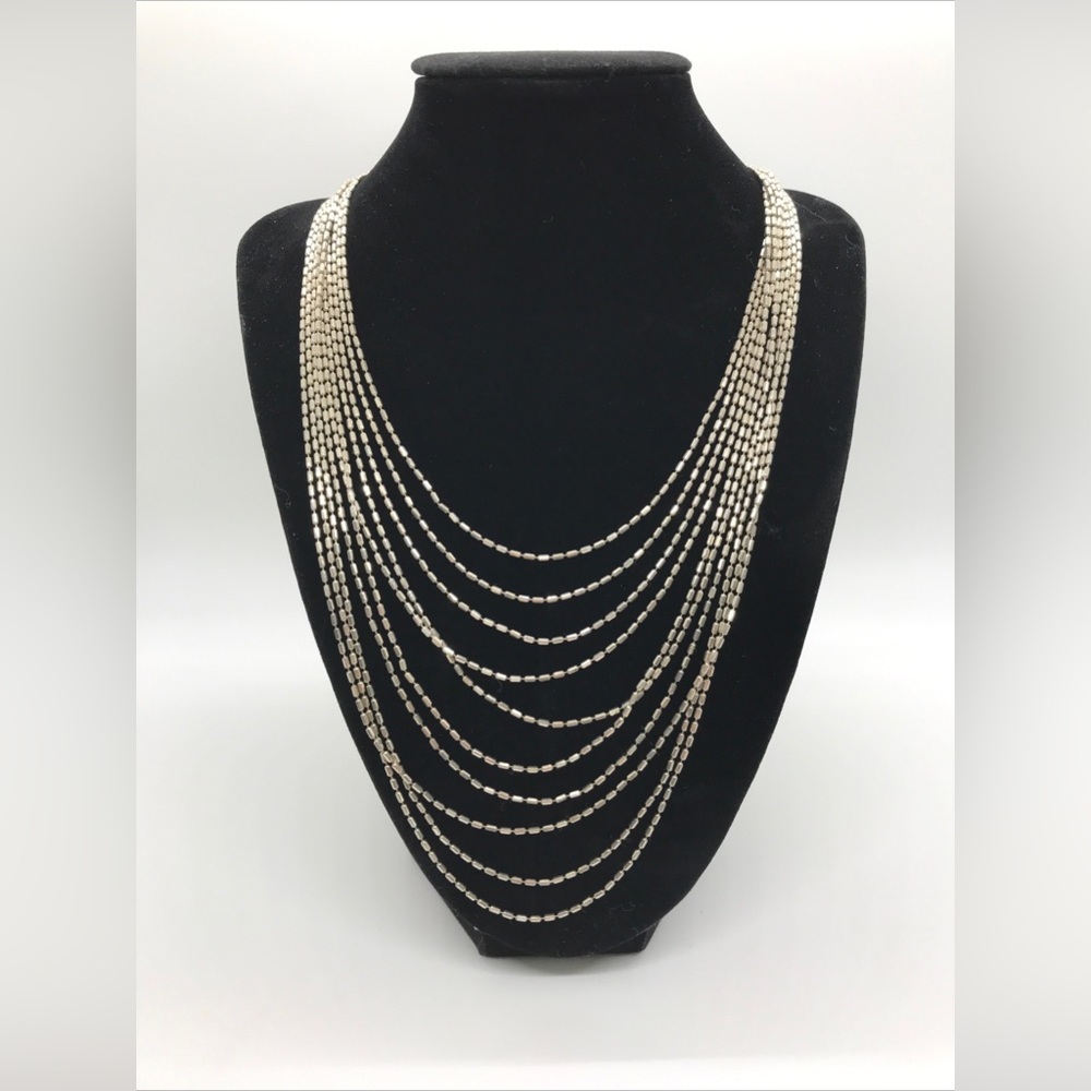 Sterling Silver ITALY MILOR 10-Strand Bead Barrel Chain Link 18" Necklace -33g